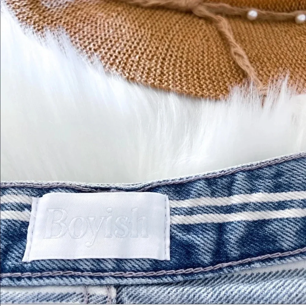 Boyish Denim Mini Skirt Blue Stripe Corey made me criminal Raw Edge High Rise.